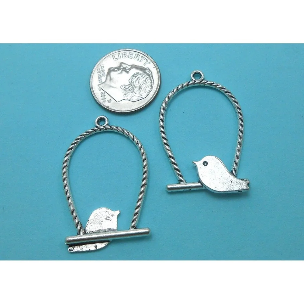 6pcs Bird‎ Charms Silver Tone